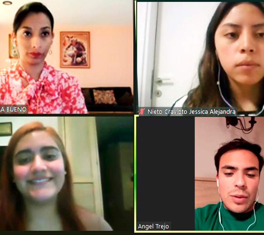 Trilce Fabiola Ovilla Bueno, Jessica Alejandra Nieto, Daniela Sánchez Monroy Ángel Trejo Munguía, los representantes de la Facultad de Derecho UNAM, en el concurso de derecho internacional universitario, en Durrës, Albania.